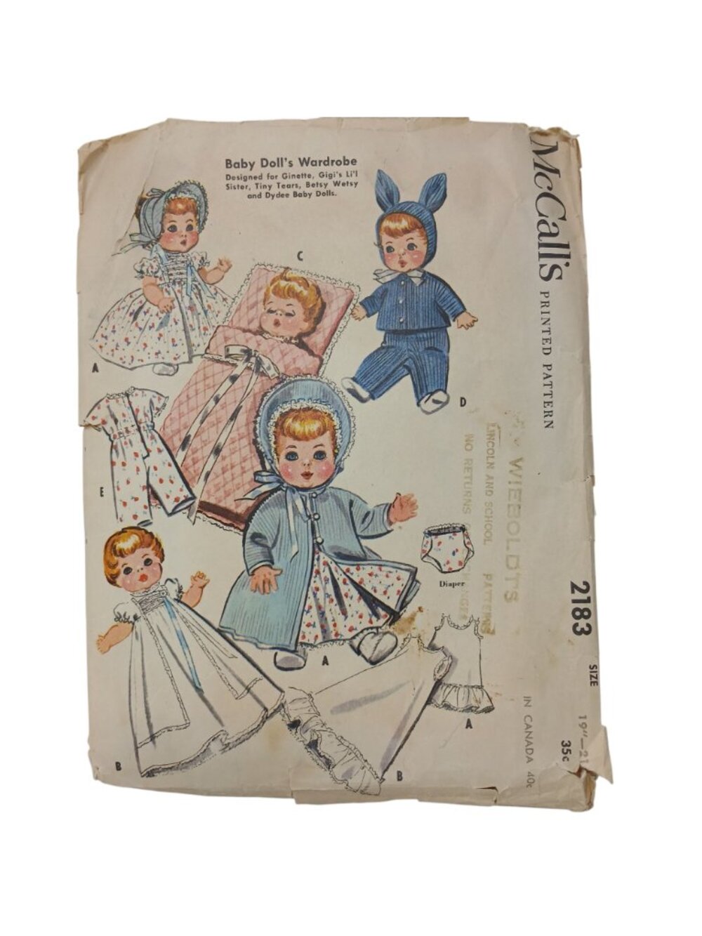 1958 McCalls 2183 Doll Pattern and Wardrobe for Betsy Wetsy Handmade Clothes #SB - Picture 4 of 16